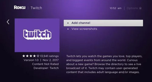 agregar twitch a roku