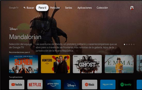 interfaz de google tv