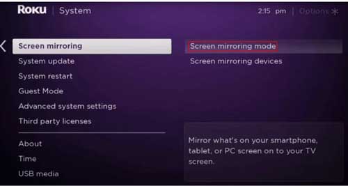 screen mirroring en roku