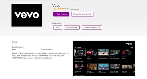 agregar vevo en roku