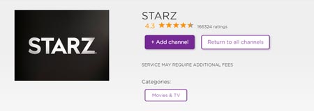 añadir starz en roku