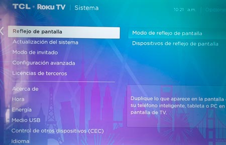 reflejo de pantalla en roku