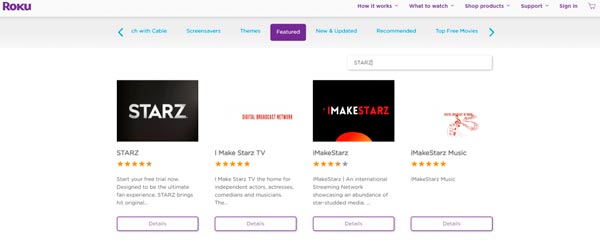 aplicación Starz para roku