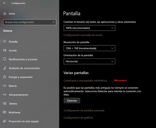 Conectarse a una pantalla inalámbrica