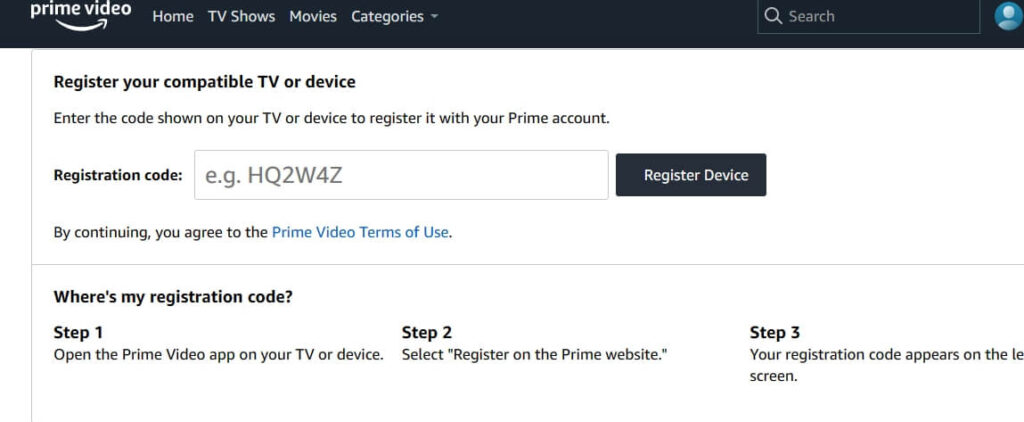 codigo de activación de prime video