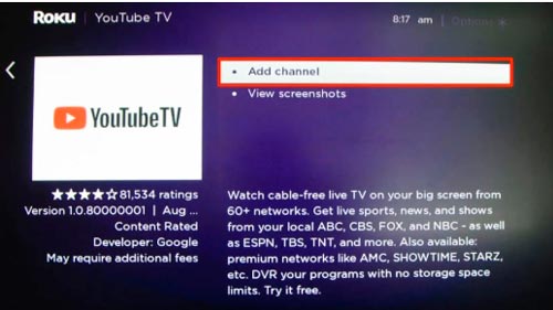 añadir youtube tv en roku