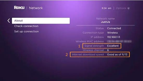 Comprobar conexión de internet de roku