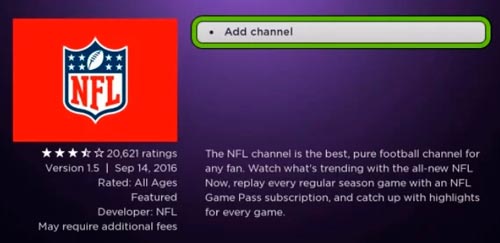 añadir nfl a roku