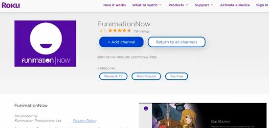 añadir funimation en roku