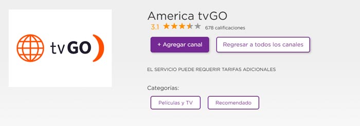 agregar america tvgo en roku