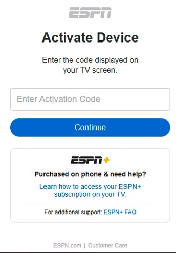 Introduce el código de activación en espn