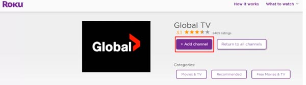 Global TV en Roku